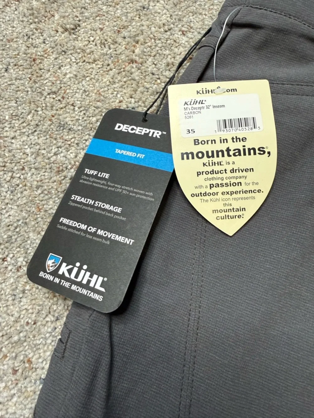 Kühl Men's Deceptr Tapered Pants in Carbon Gray 35x32 NWT